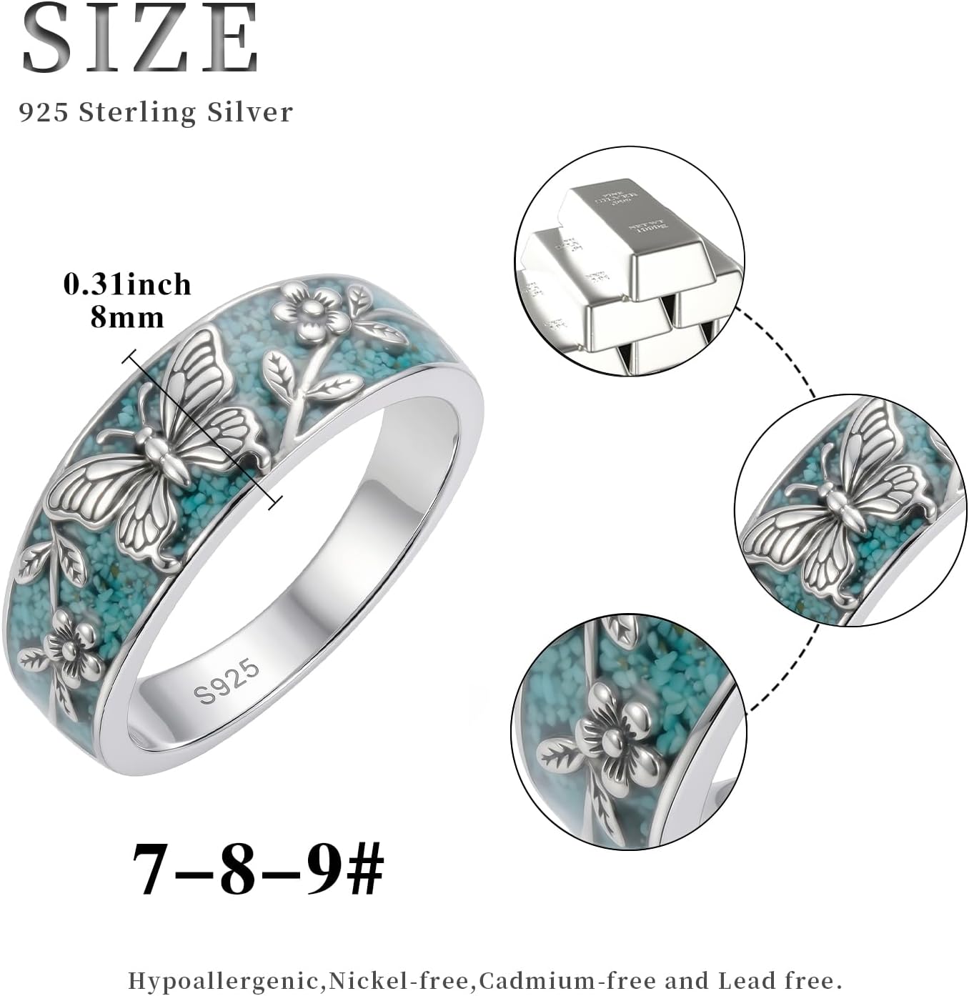 TwoAnts Turquoise Ring for Women 925 Sterling Silver Turquoise Western Ring Country Jewelry Western Jewelry Gifts for Women Girlfriend Mom