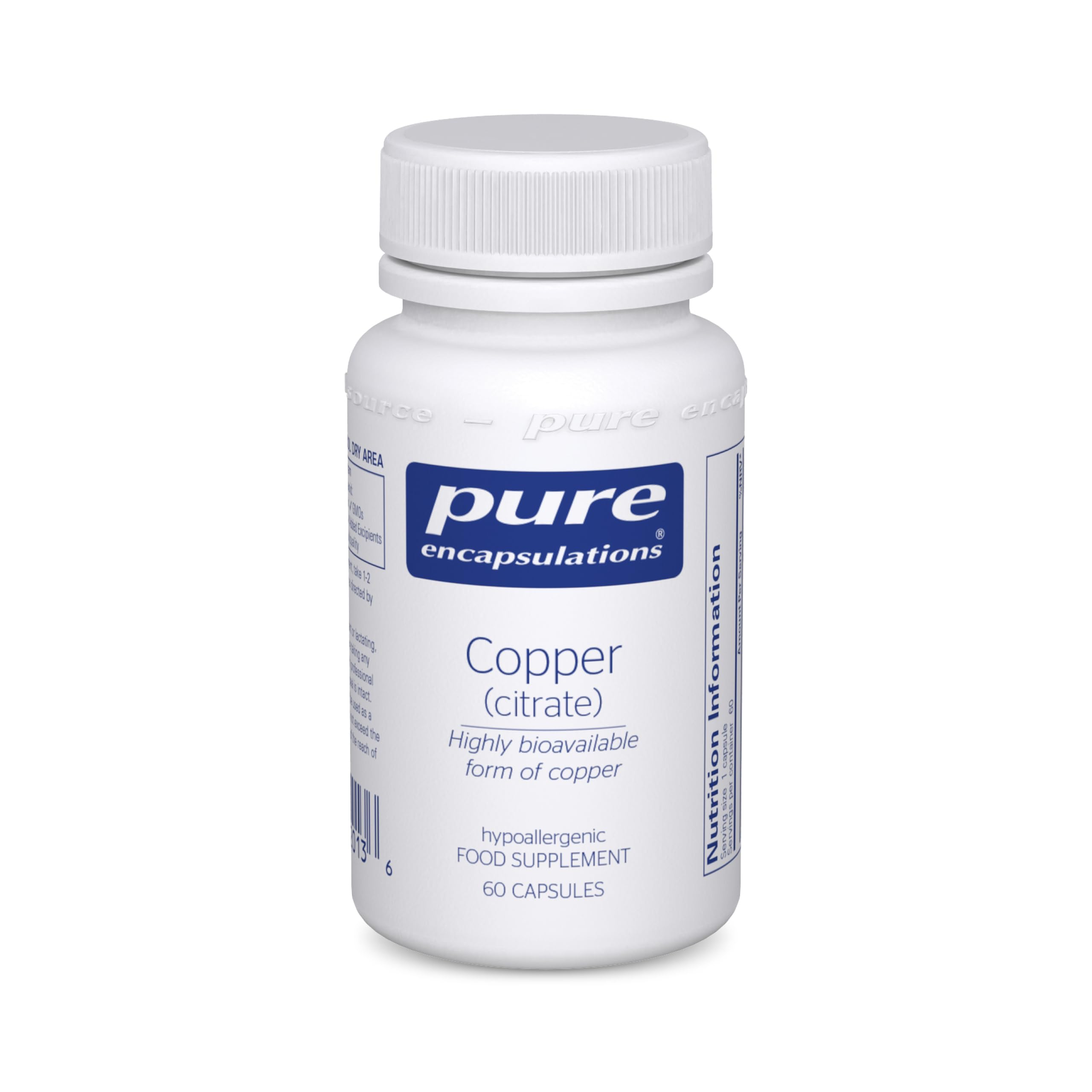 Copper (Citrate) - Highly Bioavailable Copper Supplement - for Immune Support, Skin & Hair - 60 Vegetarian Capsules