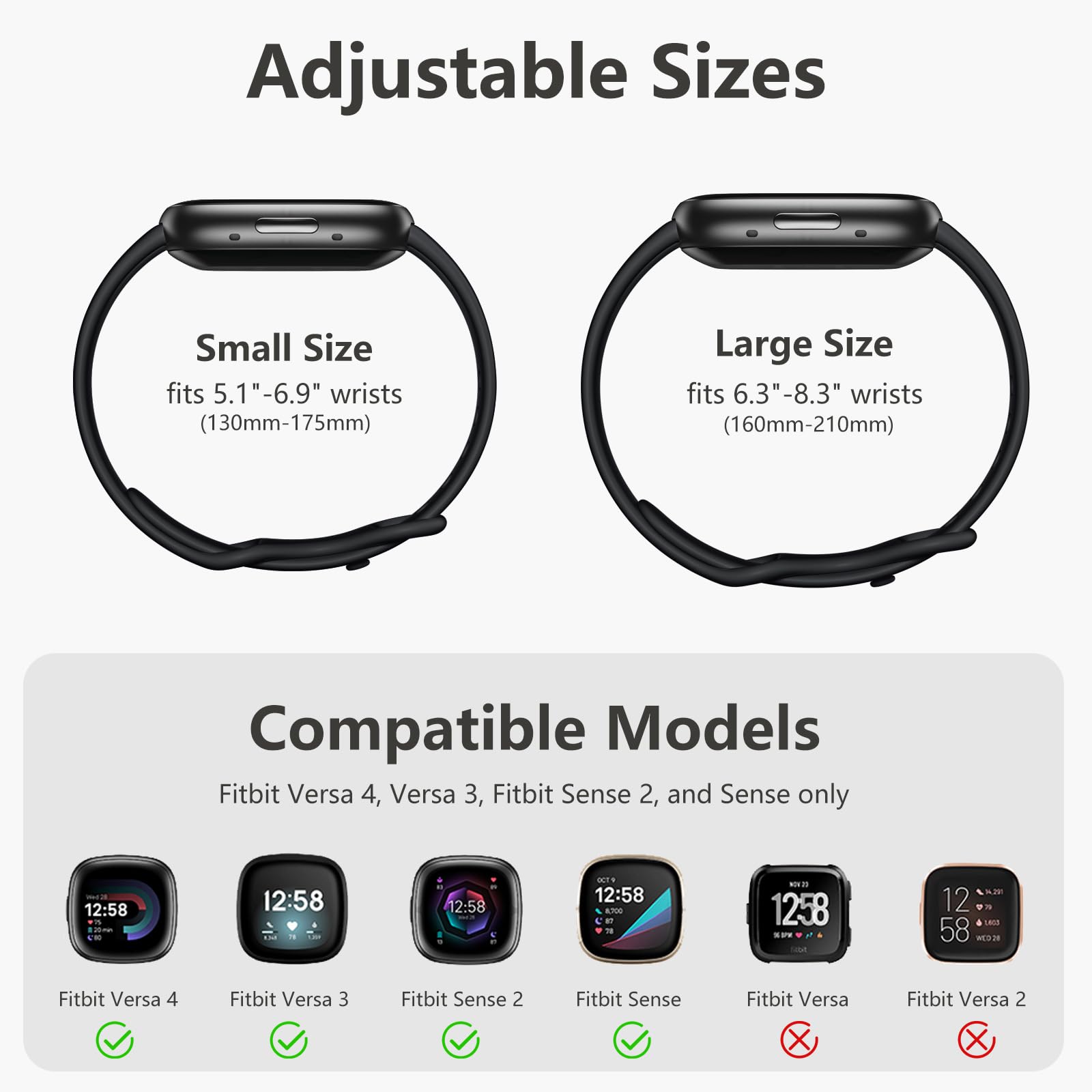 Getino Sport Band Compatible with Fitbit Versa 4 Bands/Versa 3 Bands & Fitbit Sense Bands/Sense 2 Bands for Women Men, Soft Replacement Strap Accessories for Fitbit Sense/Sense 2/Versa 4/Versa 3 Watch