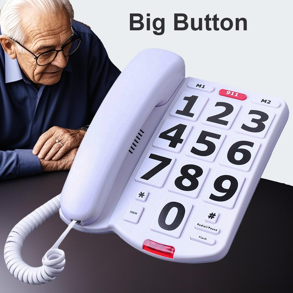 Benotek Corded Big Button Landline Phones for Seniors Home, Single Line Easy to Read Desk Telephone for Visually and Hearing Impaired Old People, Wired Extra Louder Ringer Home Phone