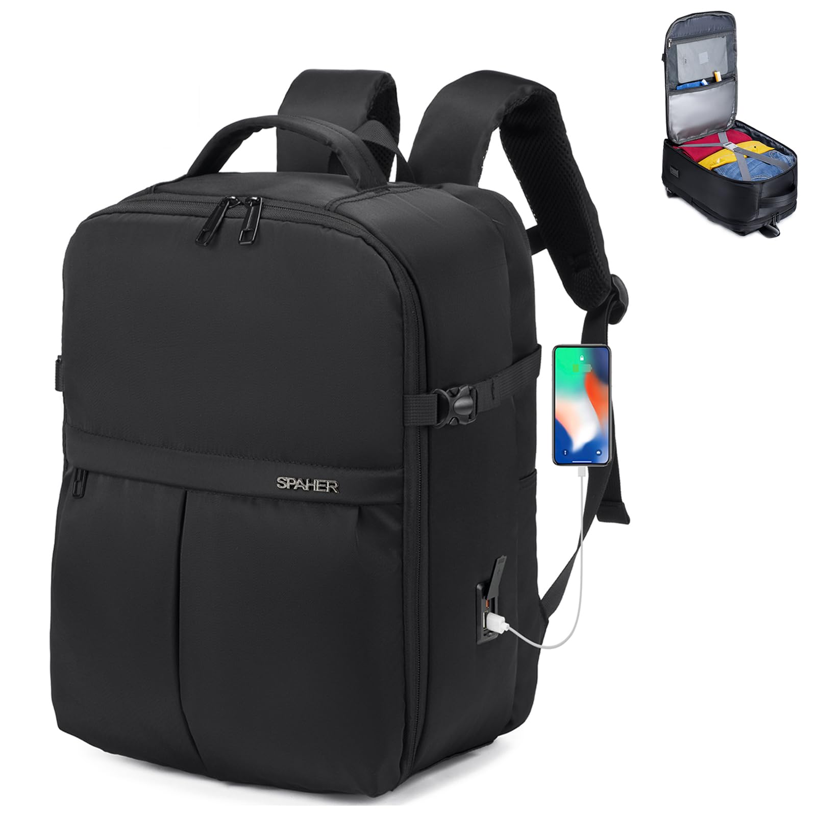 SPAHER Plecak podróżny kabiny samolotu 40 x 20 x 30 cm Wizzair Vueling Plecak na laptopa 15,6 Mężczyzna Duży plecak antykradzieżowy Kobieta Wodoodporny Bagaż podręczny Easyjet Plecak szkolny 25L