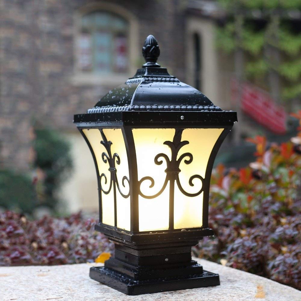 Lampy słupkowe OutdoorAmerican Vintage Aluminiowa lampa kolumnowa Klasyczne europejskie lampy ogrodowe Antyczne wodoodporne lampy trawnikowe Przemysłowe lampy,Czarny