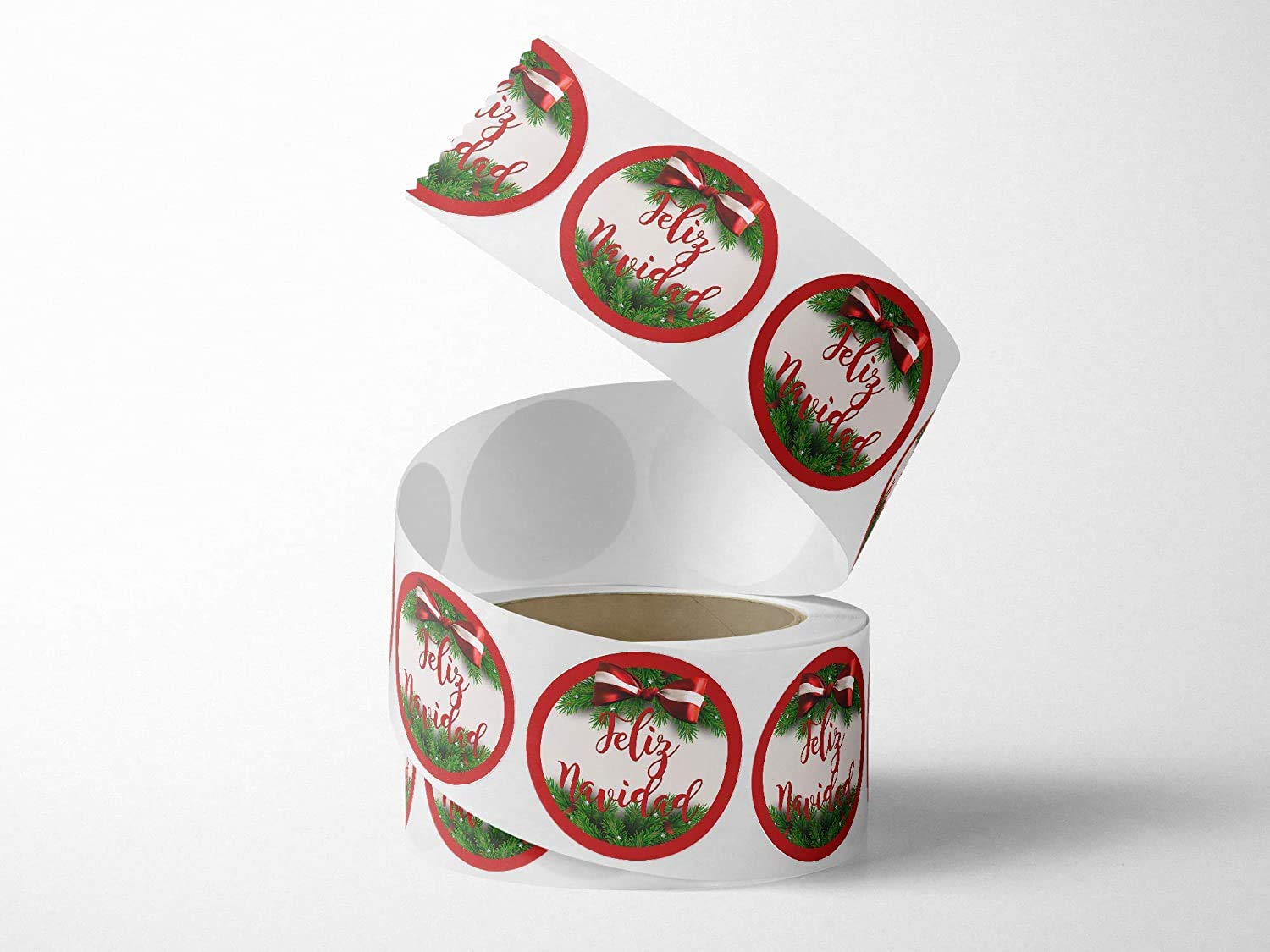 Oedim Rollo Bobina con 500 Etiquetas para Regalos Feliz Navidad | 4cm de diámetro | Fabricadas en Polipropileno Blanco Adhesivo |