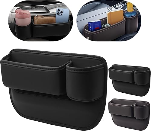 Miniatura 1 de Portavasos de cuero para automóvil, 2 piezas, relleno de huecos para asiento de automóvil con portavasos para tazas, gafas, tarjeta y llave