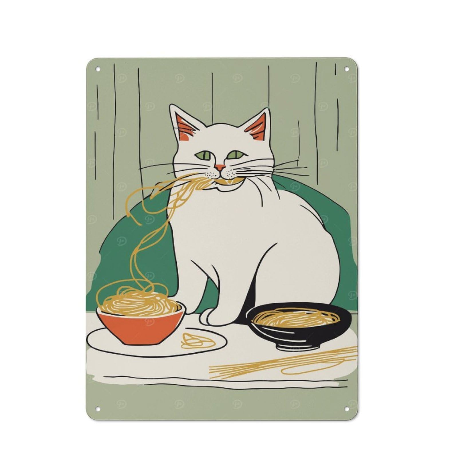 Junmoney Style-18 Tin Wall Plaque 40X30cm With Pasta Lover Funny Cat Art For Café Or Restaurant, Housewarming Present For People Styling Café And Restaurant