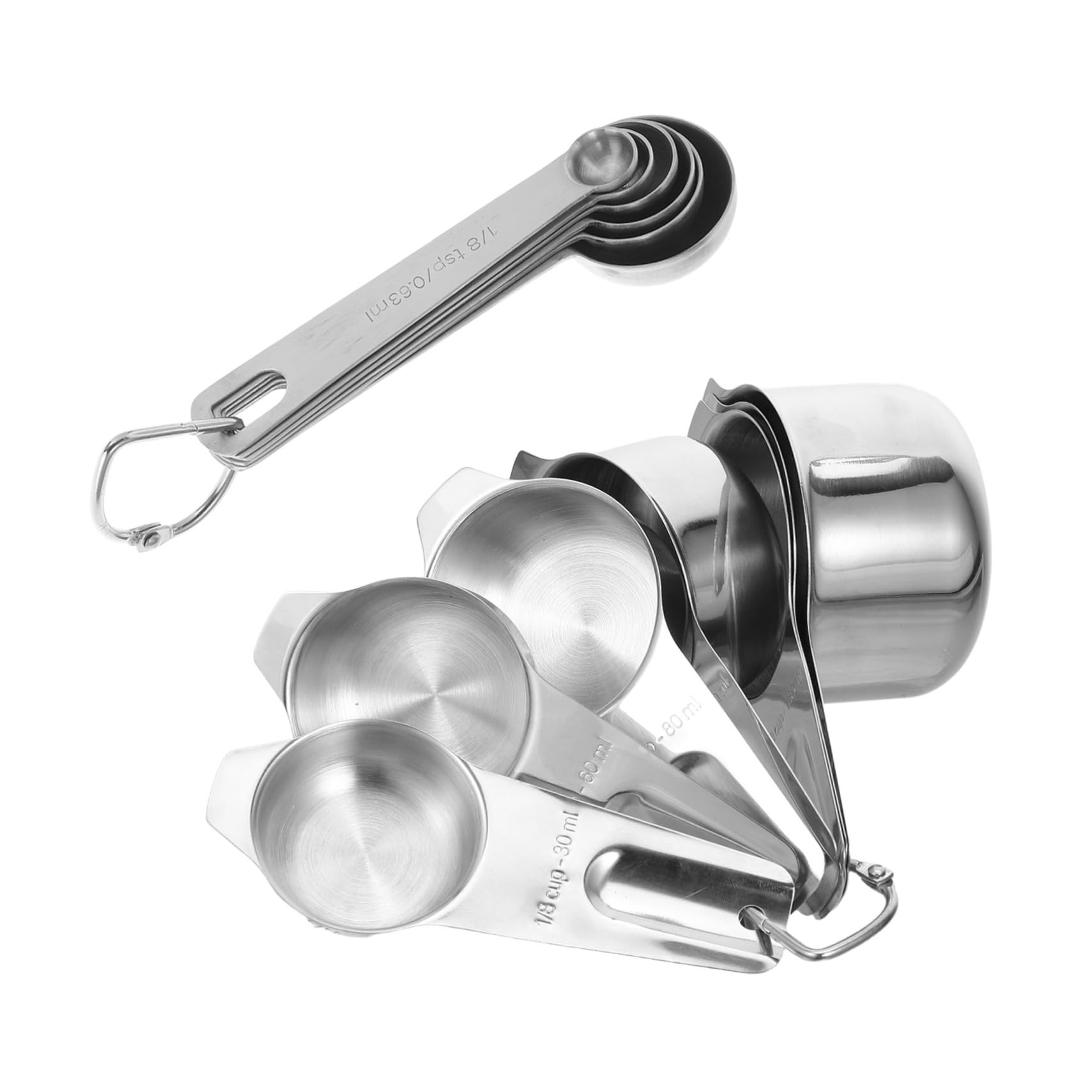 2 Sätze Edelstahl Messbecher und Messlöffel Set mit Komfortgriff und Aufhängeloch Präzise Küchenmesser für Trockene und Flüssige Zutaten zum Backen und Kochen