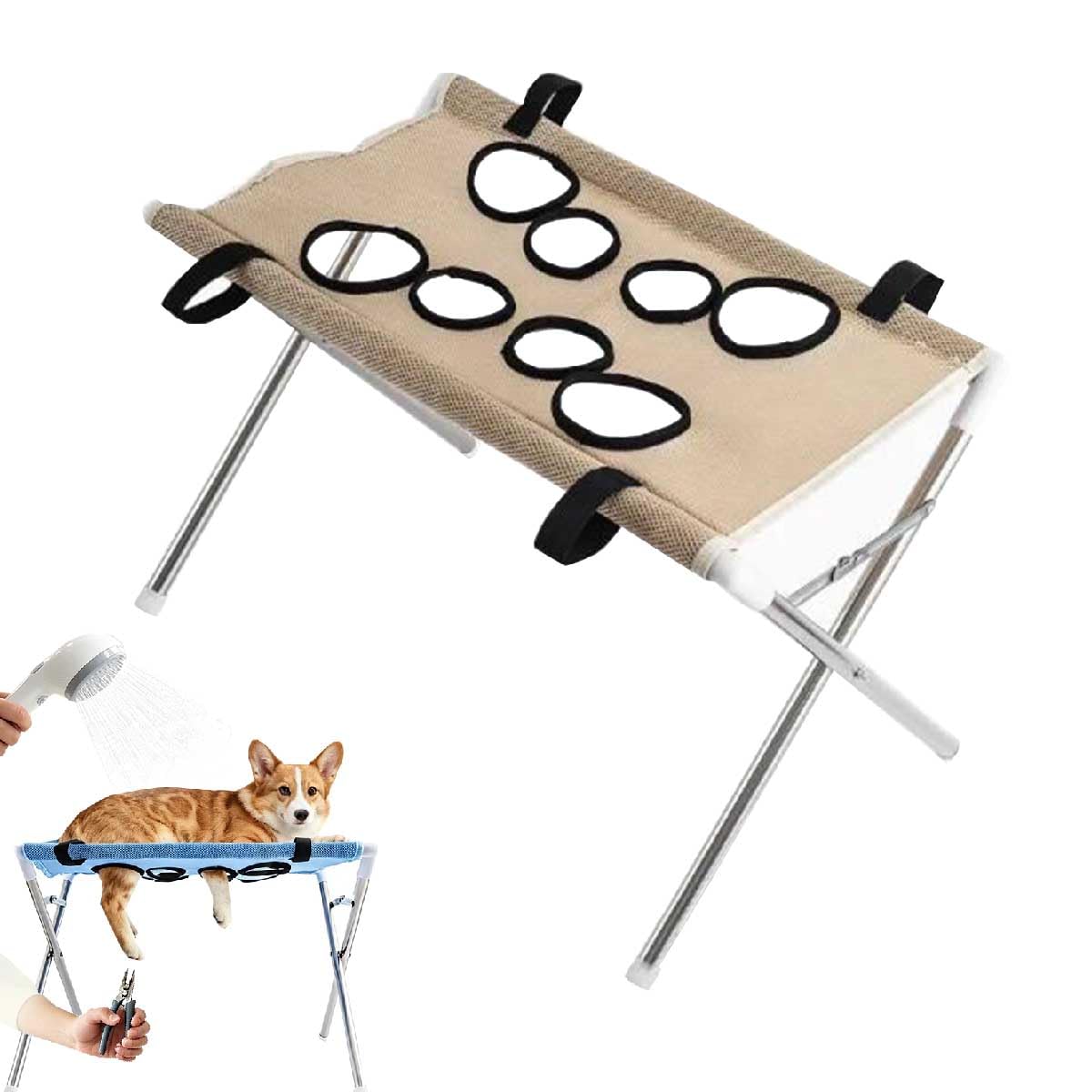 Generisch Dog Grooming Hammock Stand for Cats Small & Medium Dogs，8-Khaki