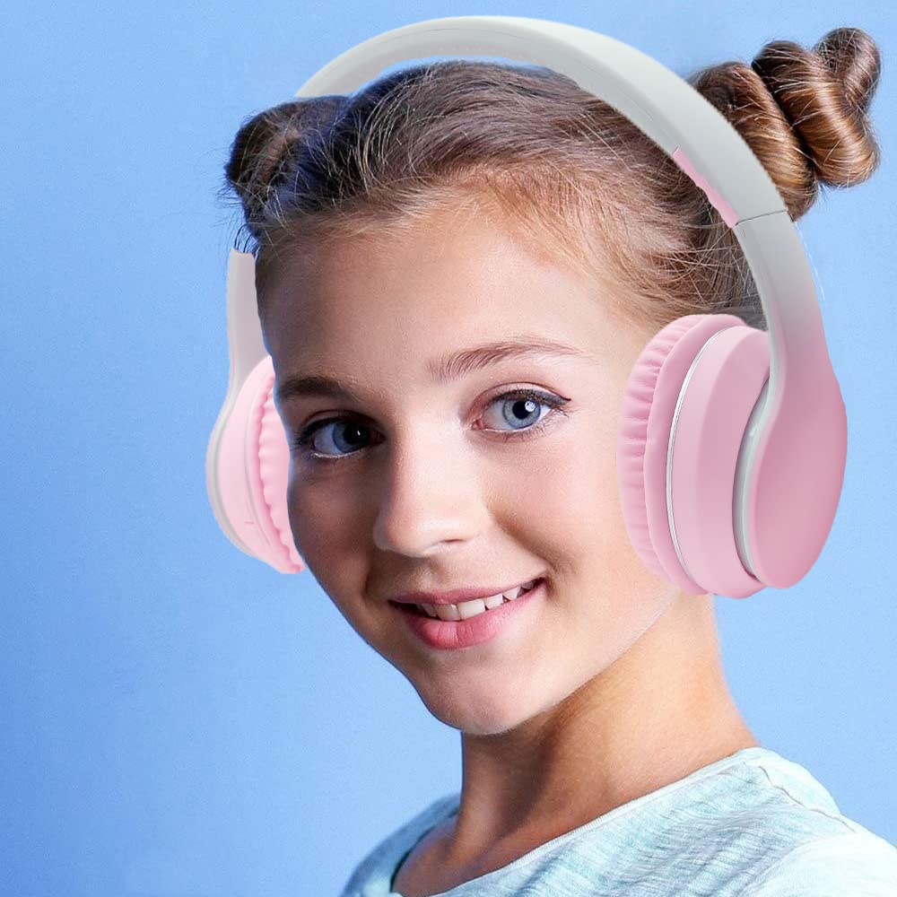 Słuchawki Bluetooth nauszne dla dzieci,bezprzewodowe słuchawki Bluetooth z mikrofonem,składany,bezprzewodowy/przewodowy zestaw słuchawkowy stereo,słuchawki dla dzieci dla chłopców, (Różowy)