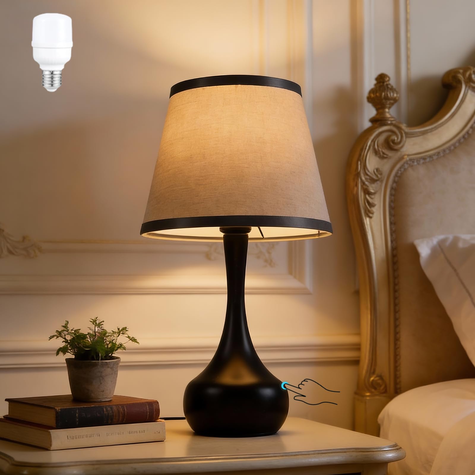Photo 1 of CMAQIL 17" Touch Table Lamp, 3-Way Dimmable Bedside Lamp