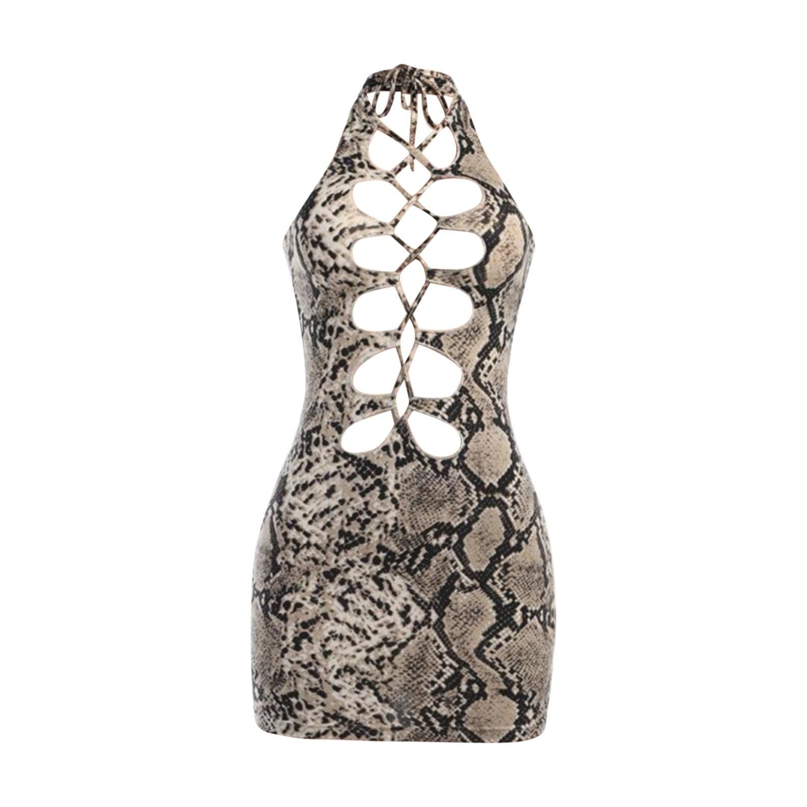 Robe midi, motif peau de serpent et manches courtes, coupe évasée, bleu