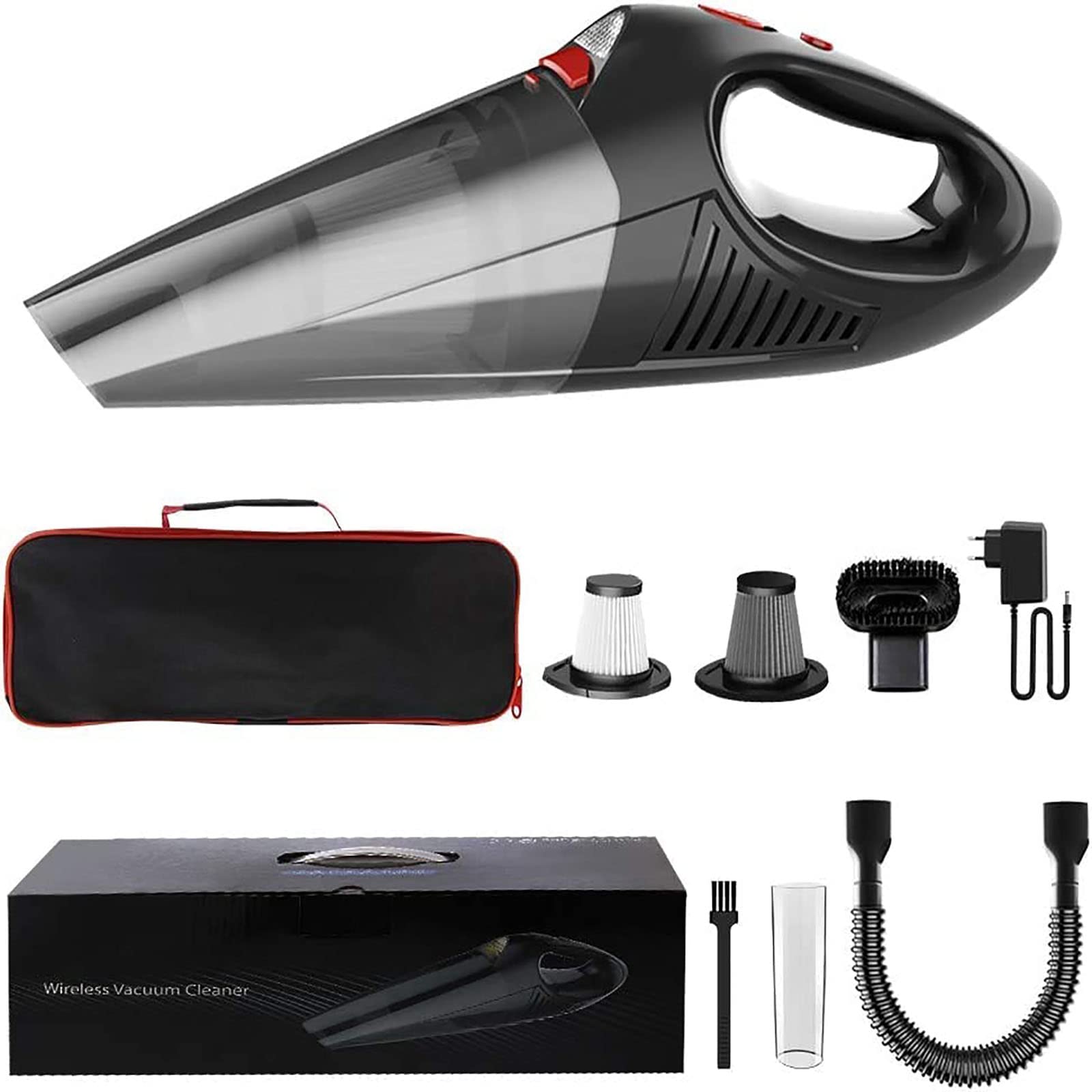 RIKIN Aspirador de Mano Partes de Aspirador de Coche 8500PA 120W portátil Potente inalámbrico Coche Aspirador con luz LED con Filtro HEPA de Acero Inoxidable
