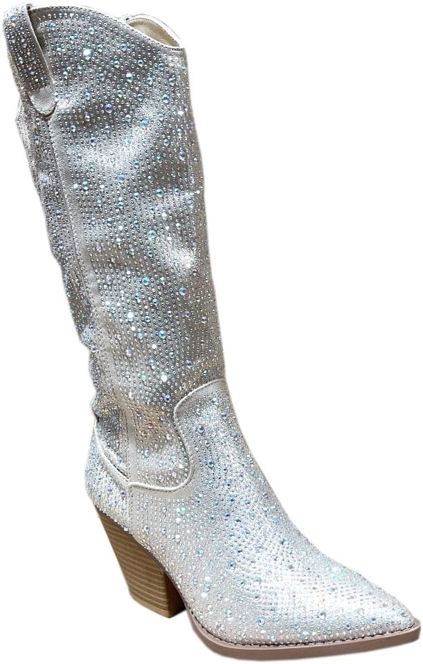 ABSOLEX Women Western Cowgirl Cowboy Pointed Toe Rhinestone Knee High Boots - 第 33/64 張圖片