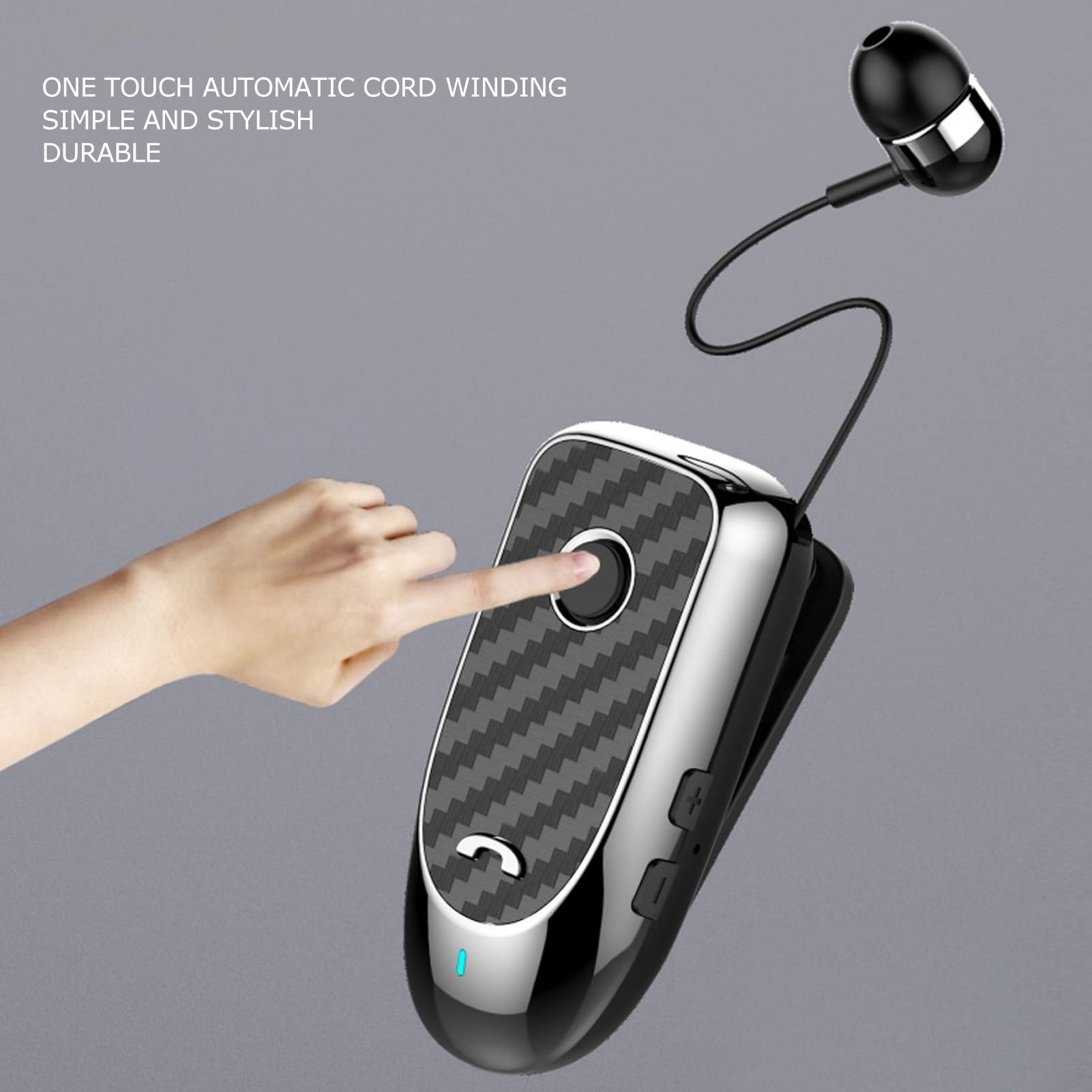 Bewinner Auricolare Bluetooth Wireless Lavalier, Auricolare Sportivo Stereo Retrattile, Auricolare Bluetooth Multifunzione a Vibrazione con ID Chiamante