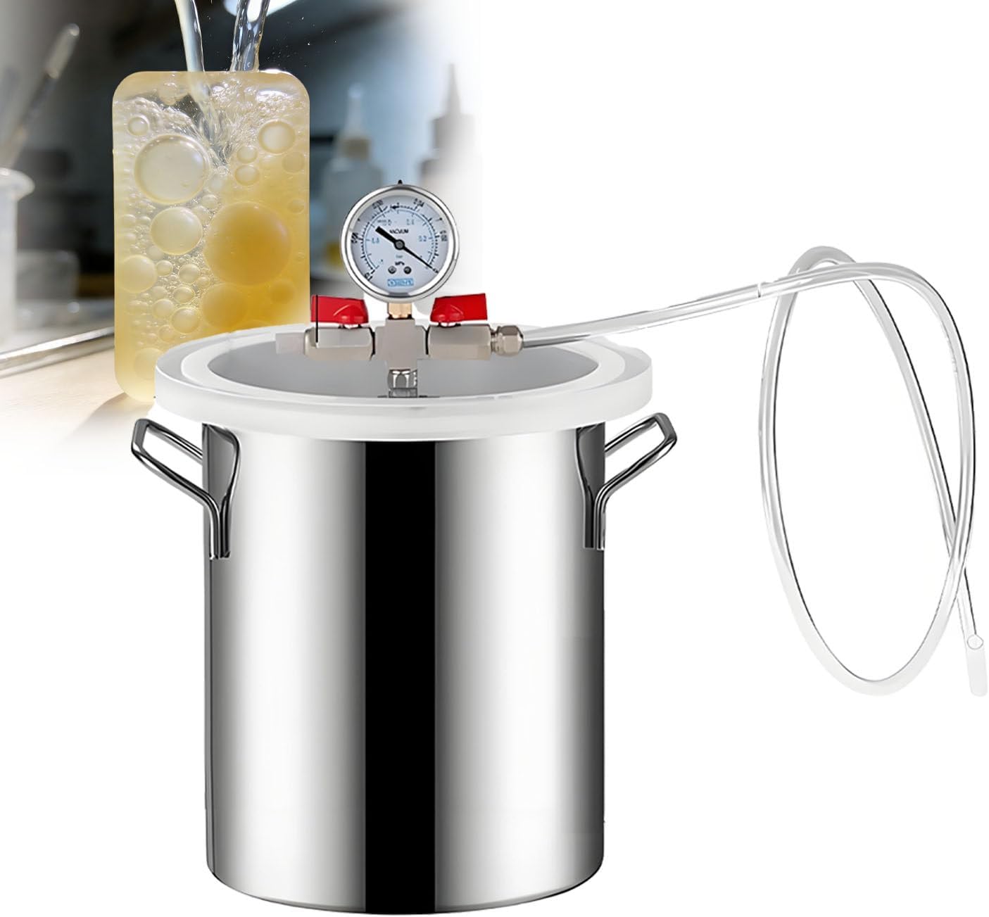 Large Dia Vacuum Degassing Chamber,Stainless Steel Lab Vacuum Chamber with Transparent Acrylic Lid 1m Hose,for Silicone Epoxy Plaster Defoaming Wood Stabilizing 220V-72L/19Gal