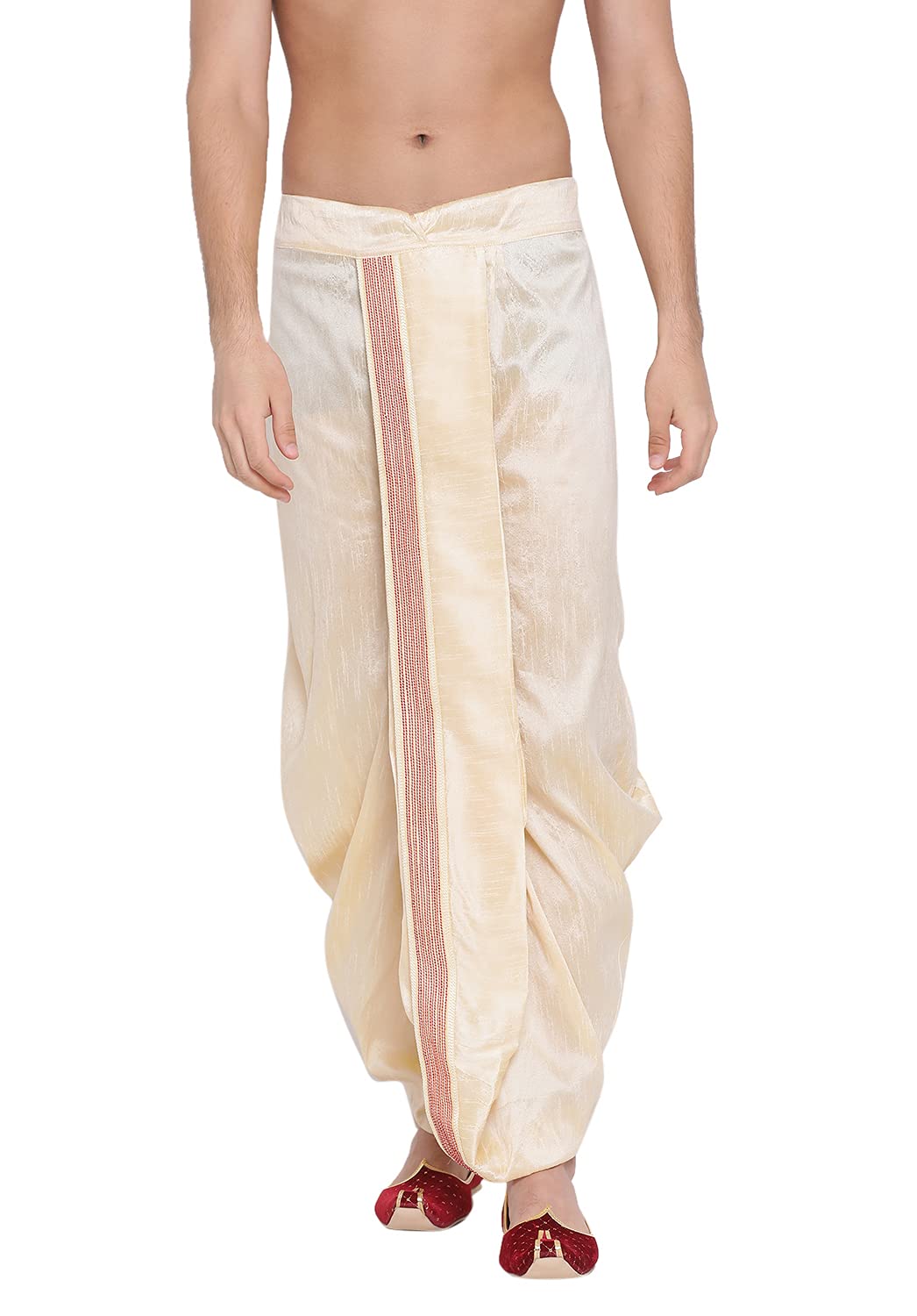 VASTRAMAY VM Mens Silk Blend Dhoti - Comfort, Classic Design for Festivals & Ceremonies | Traditional Style Machine Weave Dhoti With Intricate Embroidery Detailing | Ethnic Indian Wear for Men