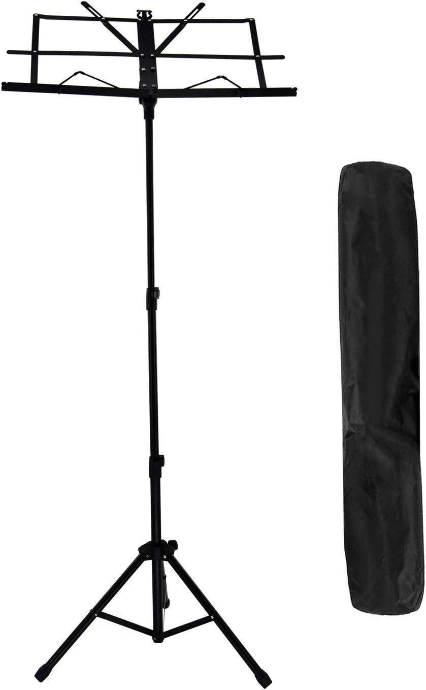 Sheet Music Stand, MIMIDI Portable Folding Durable Metal Music Holder for Kids, Adult Instrument Performance with Carrying Bag, Black
