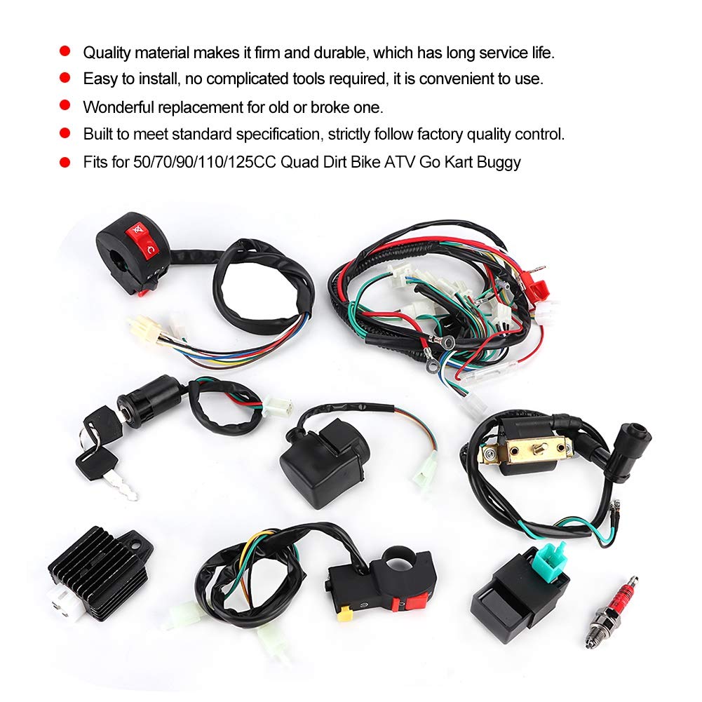 KIMISS Cablaggio CDI, Kit Cablaggio Raddrizzatore Solenoide Bobina CDI per Quad Dirt Bike ATV Go Kart