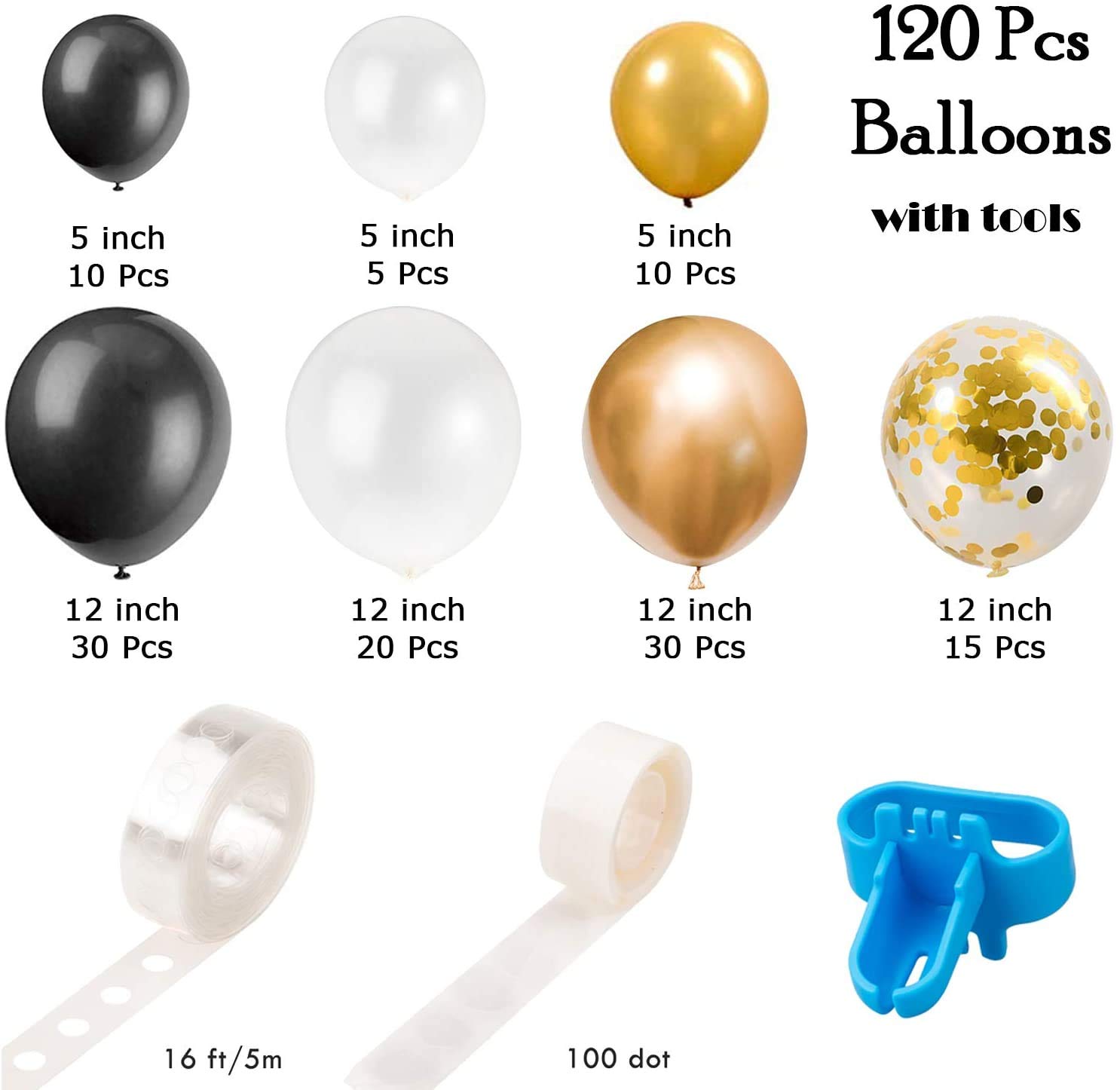 Buy The Color Hub Balloon Arch and Garland Kit, 120pcs with Black, Gold