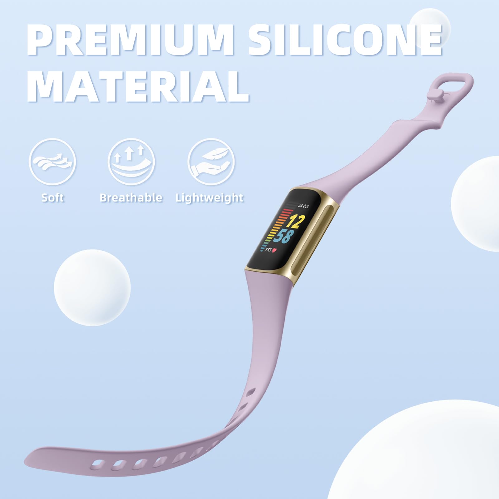 CeMiKa Silicone Slim Strap Compatible with Fitbit Charge 5/6, Soft Breathable Sport Bands - Image 2