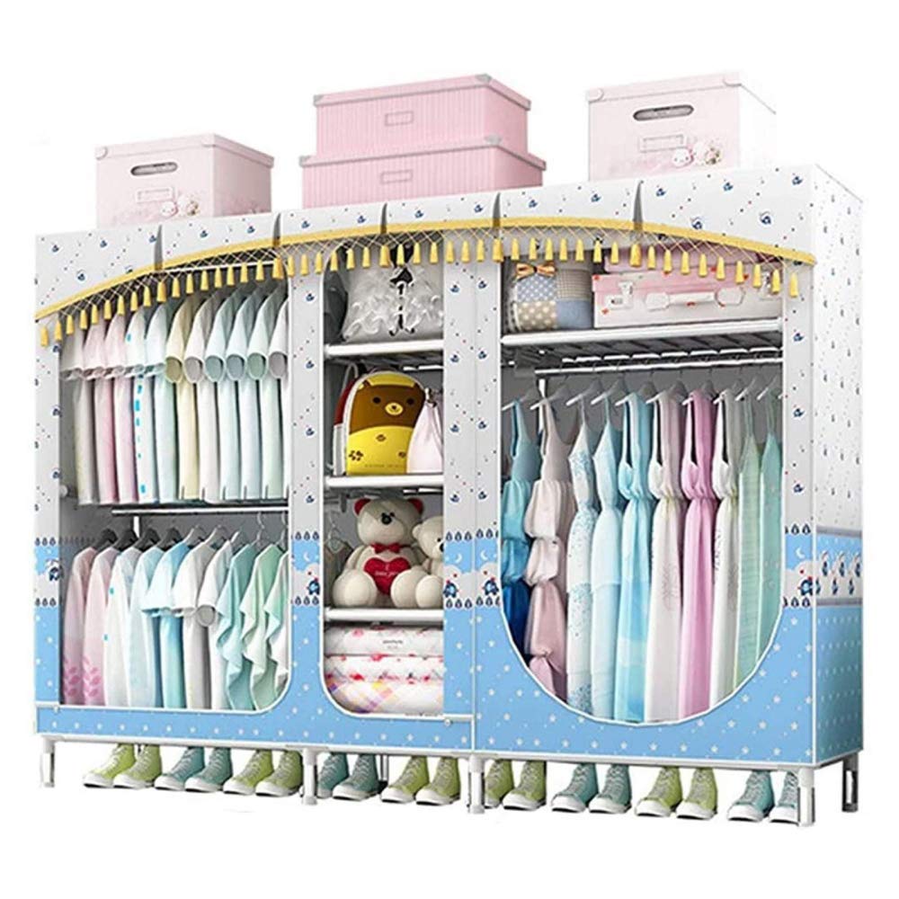 Canvas-Kleiderschränke Tragbare Stoffschränke 25 mm verdicktes Stahlrohr mit 3 Kleiderstangen und 5 Regalen für Schlafzimmer, Arbeitszimmer, Schuhe, Kleidung,A