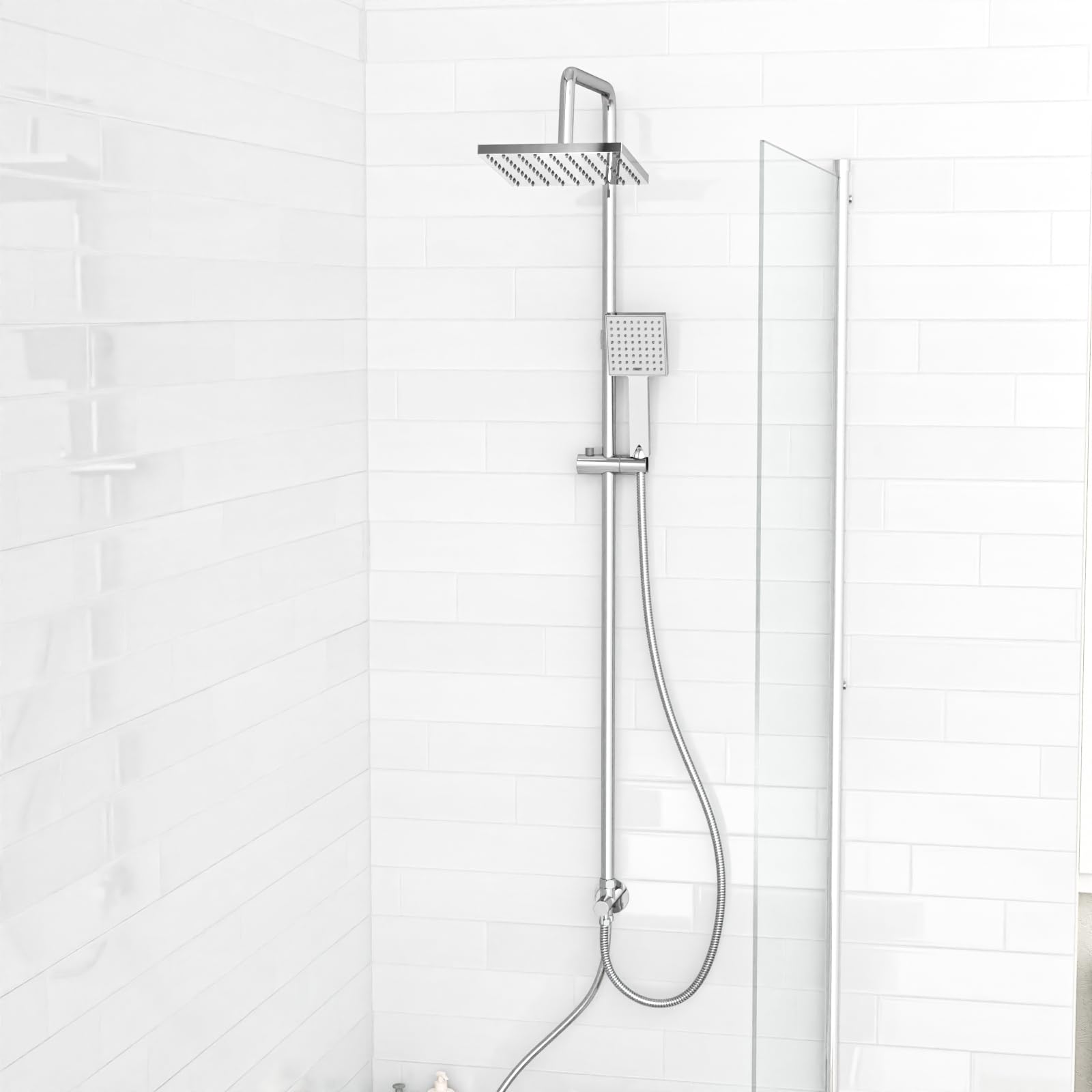 Nes Home Modern Exposed Sqaure Shower Mixer Handset & Riser Rail Kit Chrome