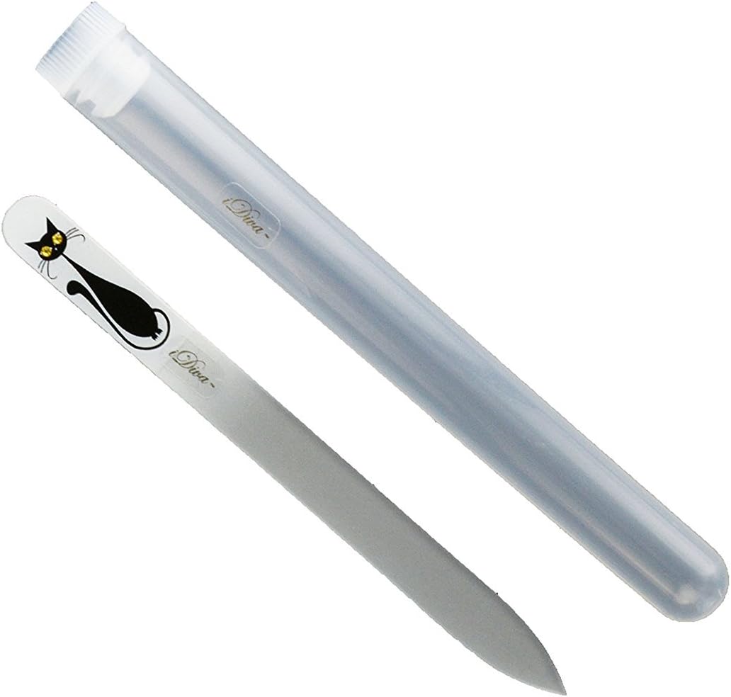 iDiva Purr.fect Kitty, Czech Made, Etched Glass Nail File (Medium Size) (Choice of Colors) (Black cat amber eyes)