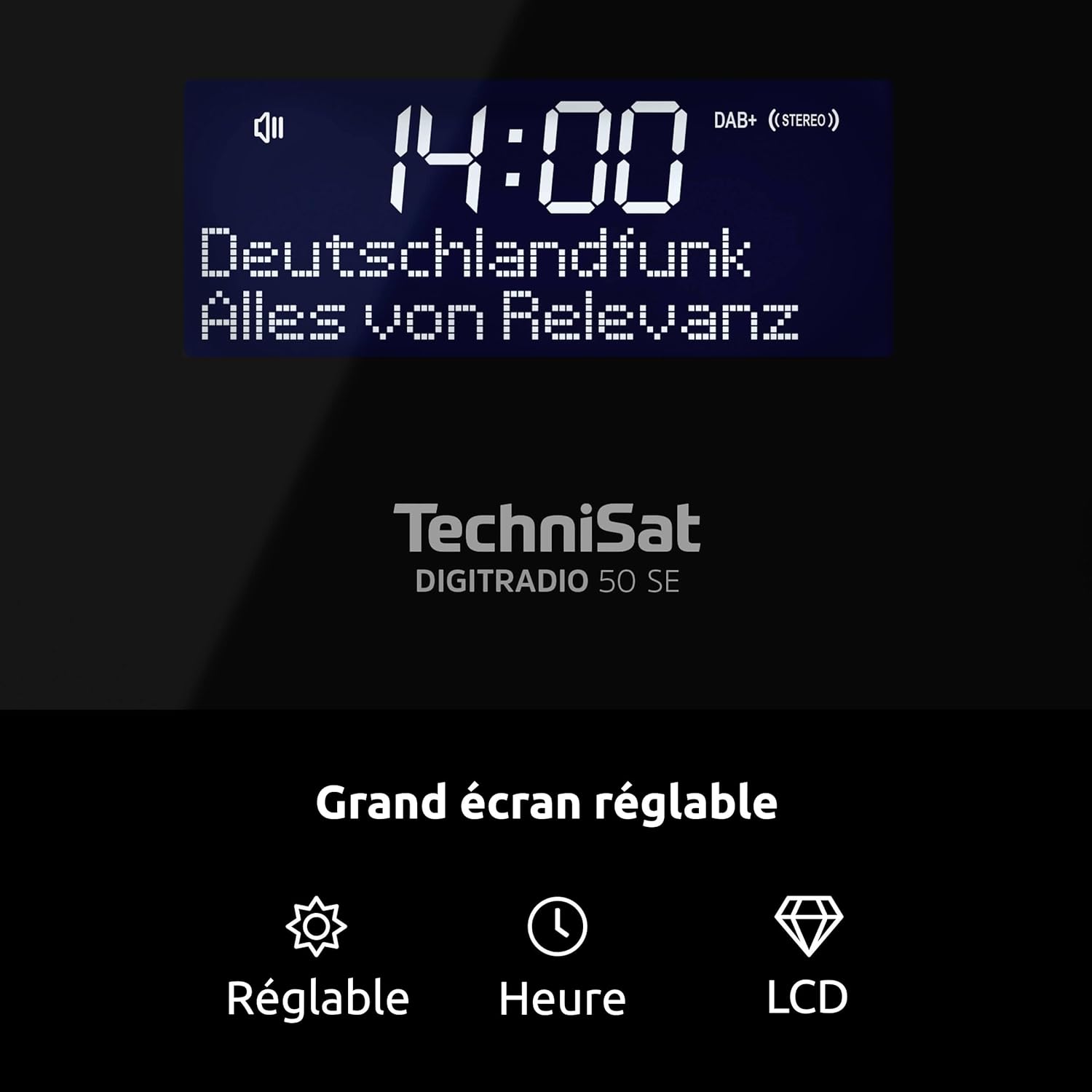 Close-up of the TechniSat DIGITRADIO 50 SE display showing time and radio information