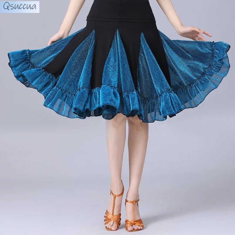 Falda de Baile Latino Falda Femenina Ropa de práctica de Baile for Adultos Falda de Baile Falda Corta Falda de Gran Vuelo(Blueblack,XL)