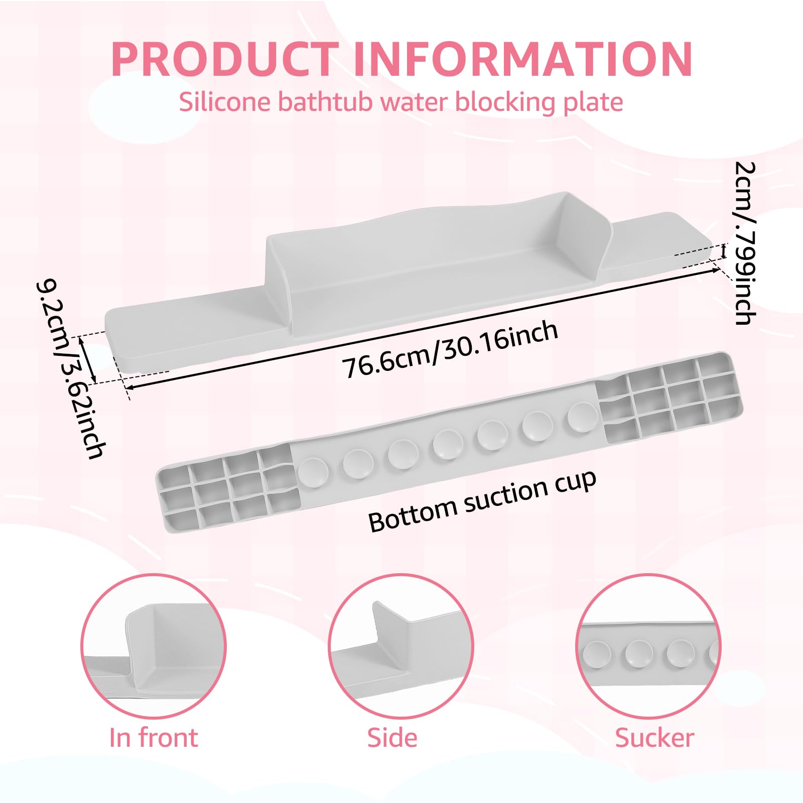 Silicone Sink Edge Protector, Bathtub Splash Guard, Silicone Tub Water Stopper with 7 Suction Cup, Bathtub Side Tray Play Shelf, Draining Mat Countertop Protectors, Splash Protector for Bathroom