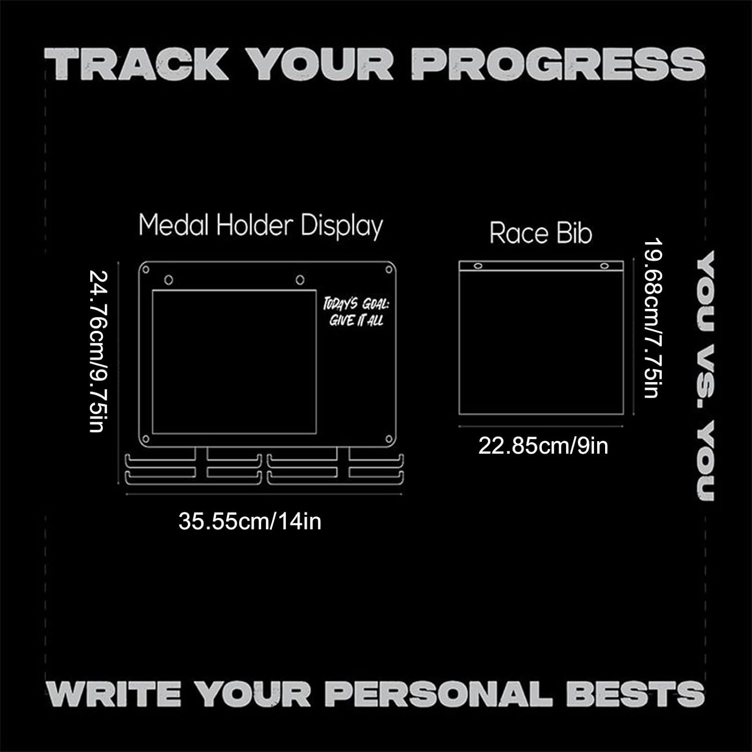 Race Bib Holder - Wall Mounted Runners Hanger Rack, Chalkboard Display Board, Running Bib Organizer | Achievement-Focused Displays Crafted Solutions for Bedroom Living Room Home Indoor
