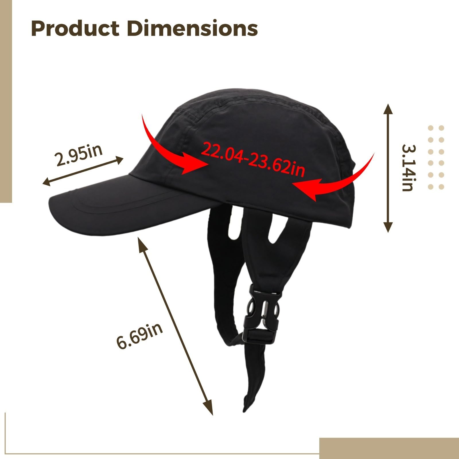 Casco de surf ligero con correa para la barbilla, gorra de protección solar ajustable para deportes acuáticos, sombrero negro para hombres y mujeres, ideal para kayak y vela