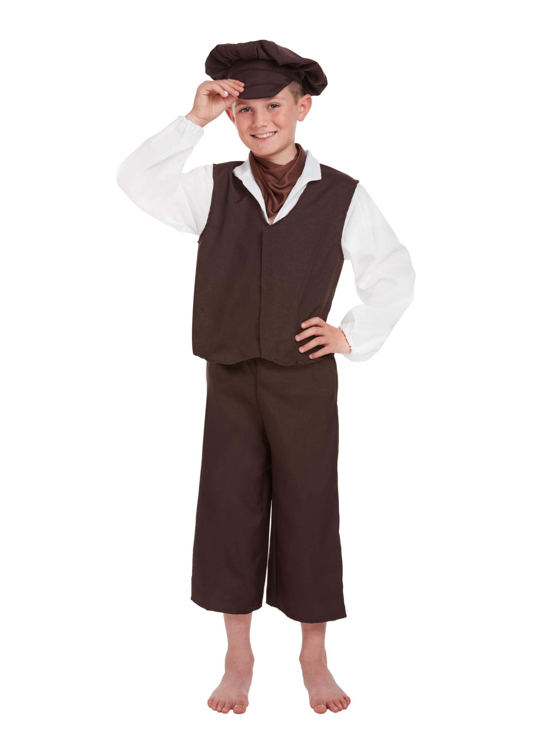 HENBRANDT Children’s Victorian Boy with Hat Fancy Dress Costume Victorian Era School History Day Street Child Urchin Fancy Dress Outfit for Kids in 3 Sizes Fancy Dress for Boys