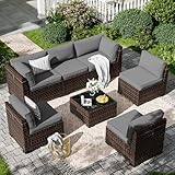 Amopatio 7 Pieces Patio Furniture Set, Outdoor Furniture Sectional Sofa Set with Slanted Back, Patio Couch with Glass Coffee Table for Backyard Dark Grey (1 Waterproof Cover)