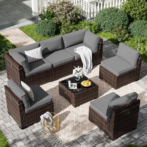 Amopatio 7 Pieces Patio Furniture Set, Outdoor Furniture Sectiona...