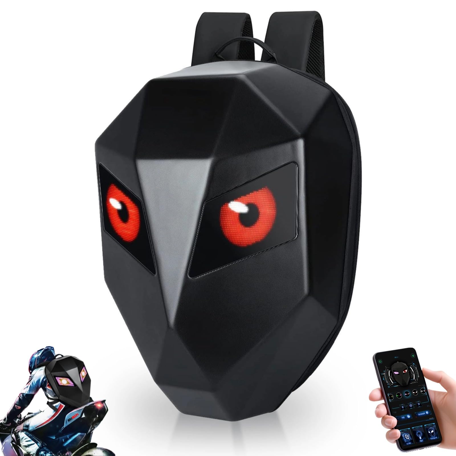 VINGVO LED Motorcycle Backpack, Hard Shell With DIY Programmable Full Color Screen, 18in for Men Travelling Camping Cycling