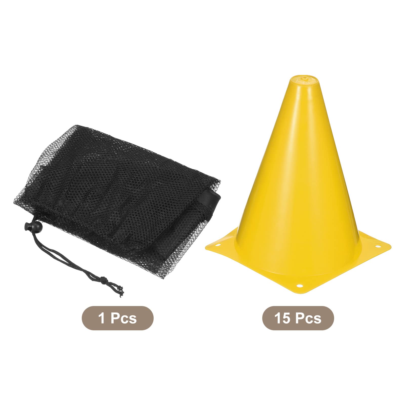 PATIKIL 7" Fútbol Conos, 15 Paquete Plástico Tráfico Entrenamiento Agilidad Campo Marcadores con Transporte Bolsa para Exterior Actividad Práctica, Amarillo