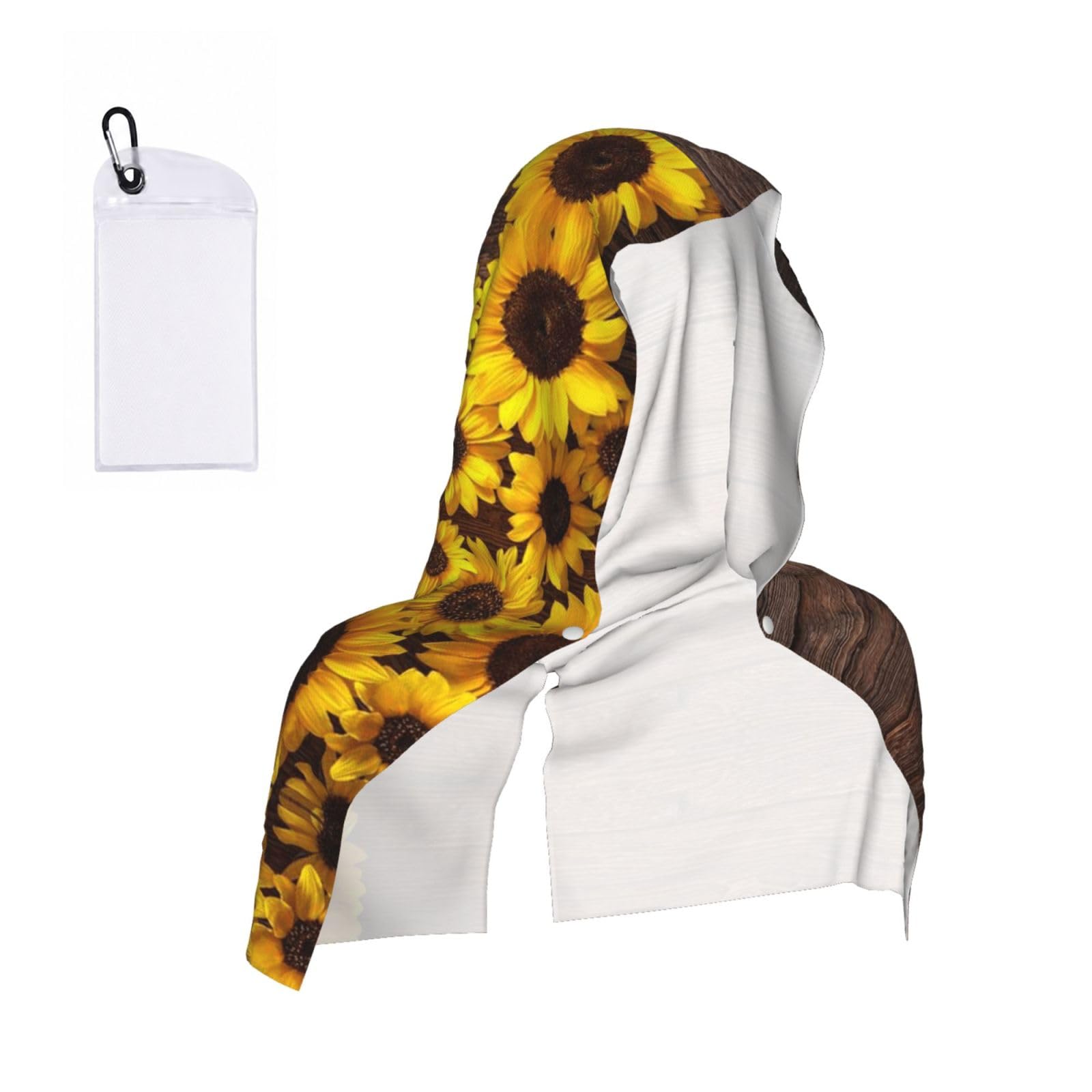 Esnaiuvcd Black Sunflower Plant Print Multifunctional Cooling Hoodie Bandana Portable Sweat Absorbing Design For Beach Workouts Exercise Heat Relief Accessories