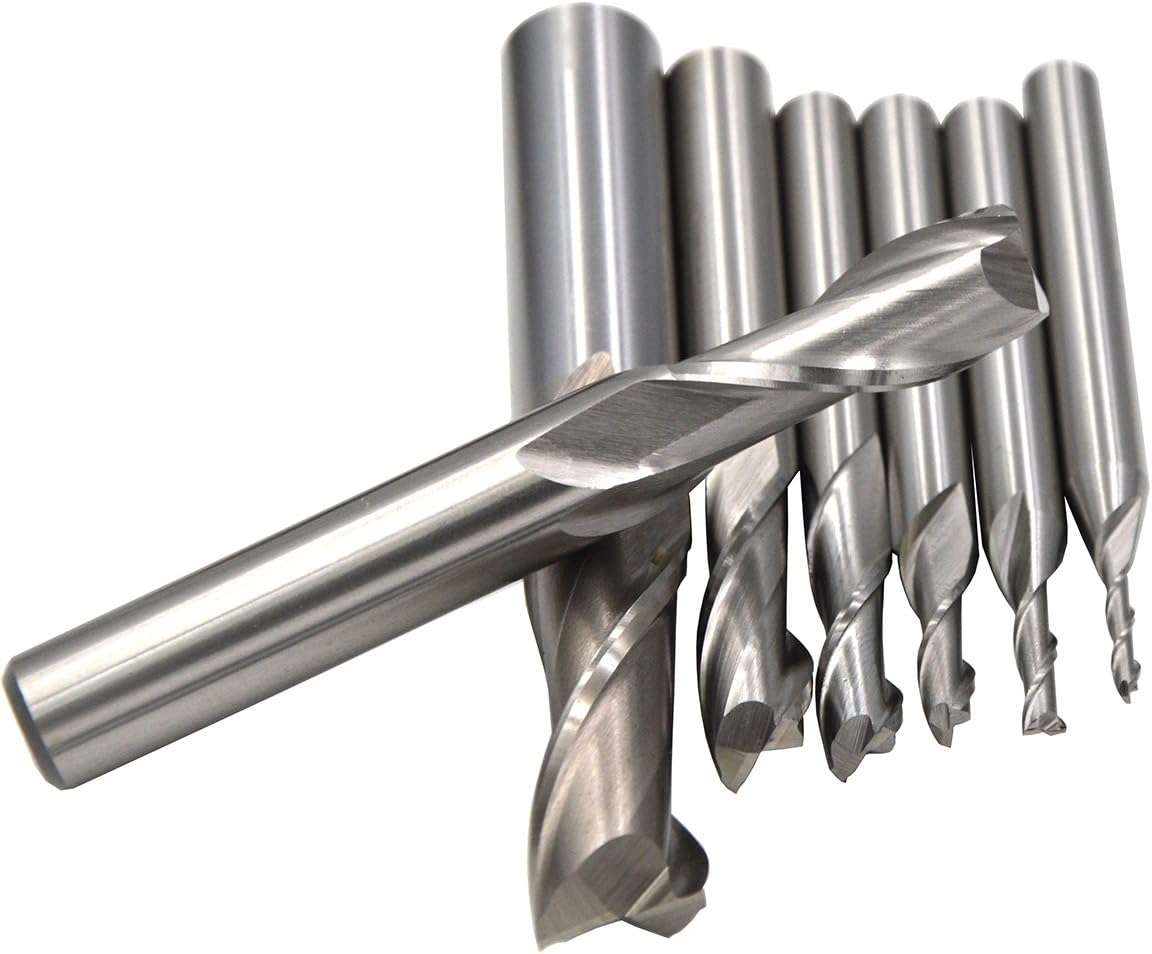 Wokesi Pack of 7Pcs,1/8'' 5/32'' 3/16'' 1/4'' 5/16'' 3/8'' 1/2''Blade Diameter,High Speed Steel (M2AI),Full Grinded,Square Nose End Mill Cutter CNC Router Bits (1/8+5/32+3/16+1/4+5/16+3/8+1/2 4Flute) : Industrial & Scientific