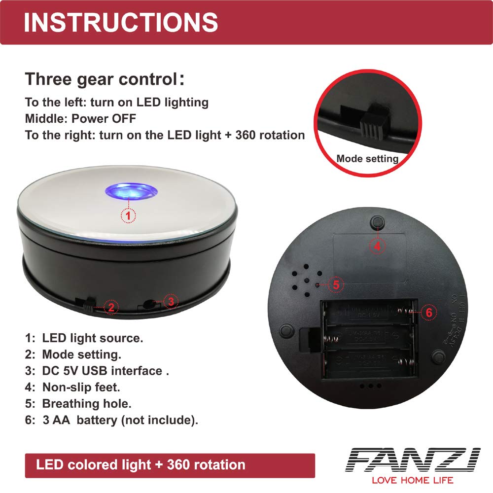 FANZI LED Motorized Turntable Display Light Base for Theme Exhibition, Window Display, Acrylic