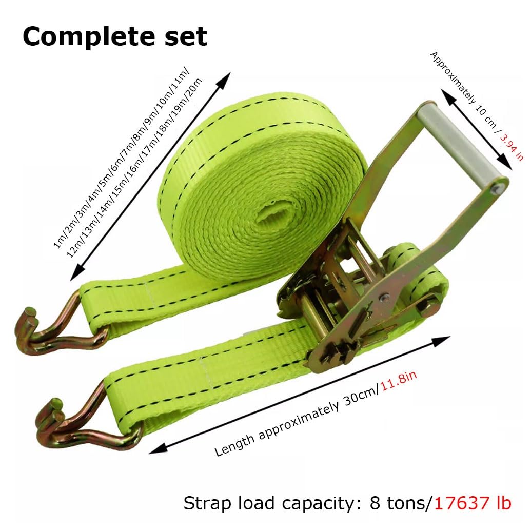 Spessate Cinghie A Cricchetto, In Poliestere Resistente, Con Gancio A J, Fissaggio Del Carico Per Biciclette, Camion, Rimorchi, Tetto Auto, Ecc(L 5m/196.9in)