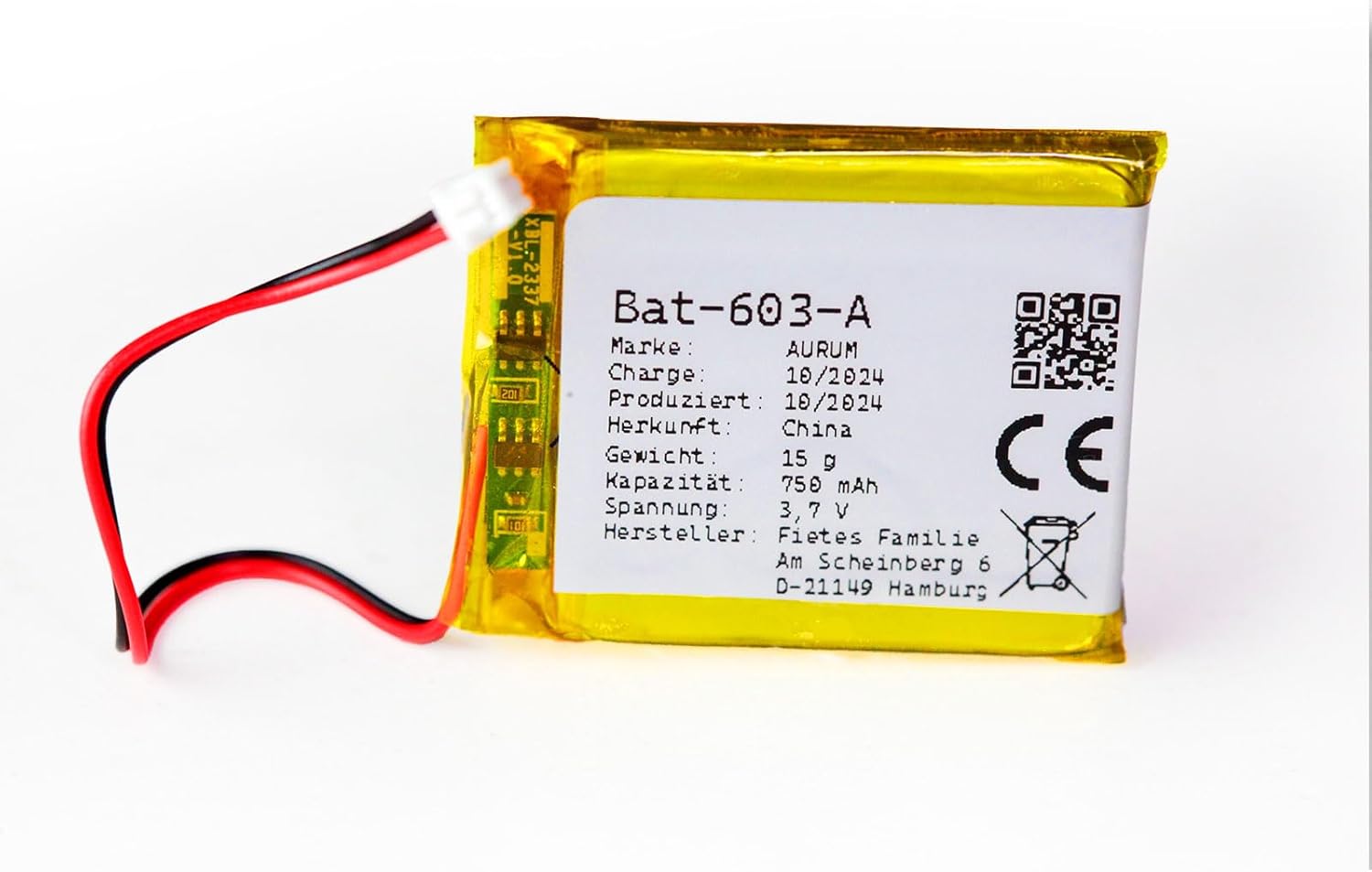 Slightly different angle of the AURUM Bat-603 Type A battery.