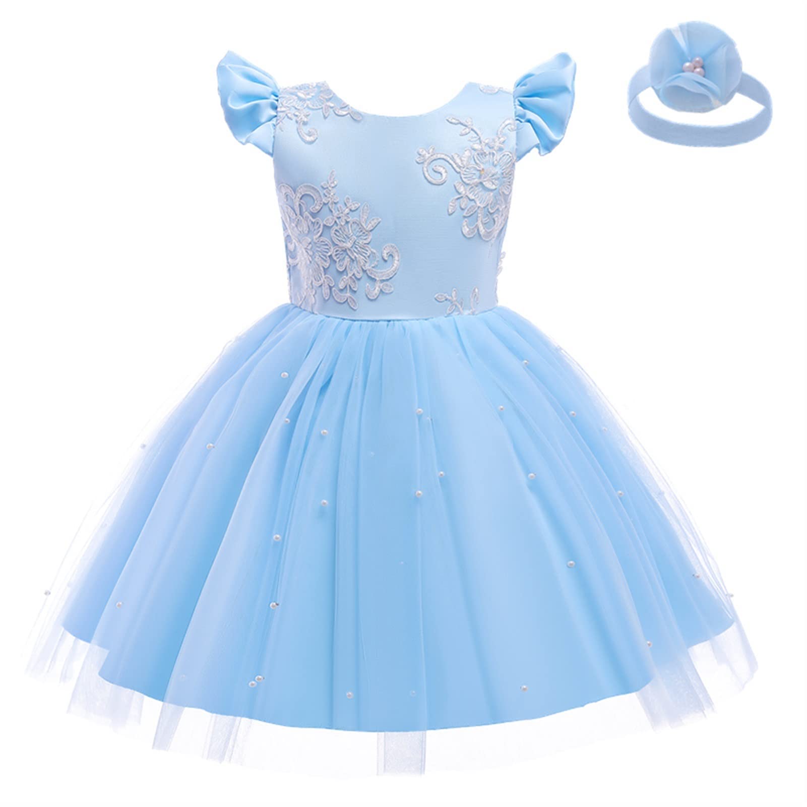 Dziewczęca sukienka z cekinami Księżniczka Ruffles Tutu Bowknot Urodziny Wesele Bal Eleganckie ubrania do chrztu (kolor: niebieski, rozmiar: 3T)