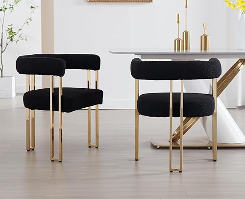 Miniatura 3 de Kmax Juego de 2 sillas de comedor de piel sintética, modernas sillas de cocina de metal dorado para comedor, sala de estar, color negro
