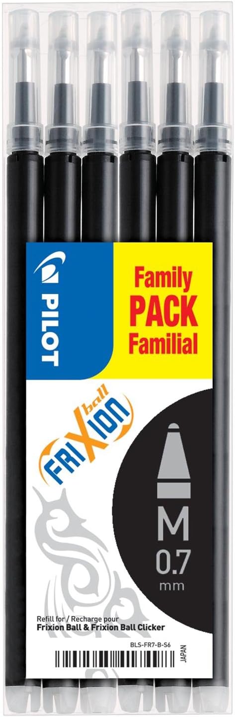 Pilot Frixion 0.7 mm Tip Refill for Rollerball Pen - Black (Pack of 6)
