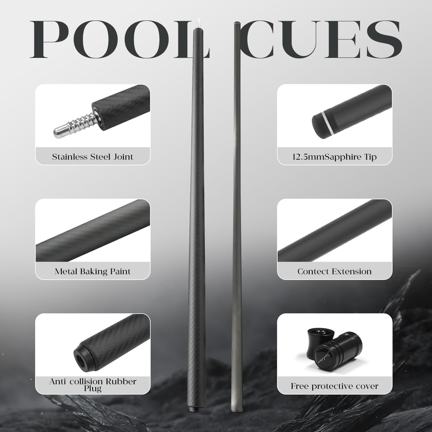 DAVID LOMAN 2 Pool Cue - 100% Carbon Fiber Billiard cue. David Tip
