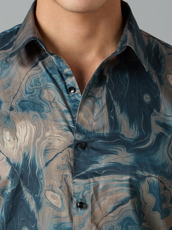 Image of Men's Printed Regular Fit Full Sleeves Cotton Formal Shirt