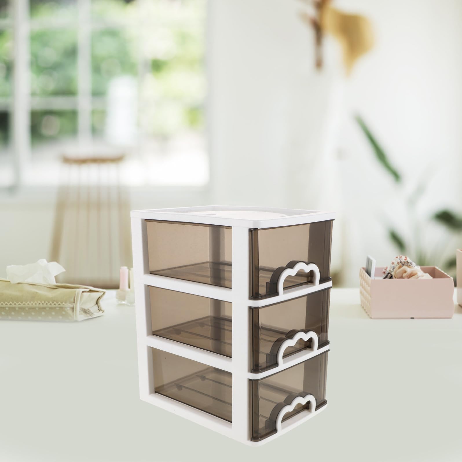 ABOOFAN Organizer Cosmetici in Plastica Cassetti Scorrevoli, Design Compatto e Portatile, Meccanismo Cassetto Comodo per Scrivanie e Spazi Piccoli