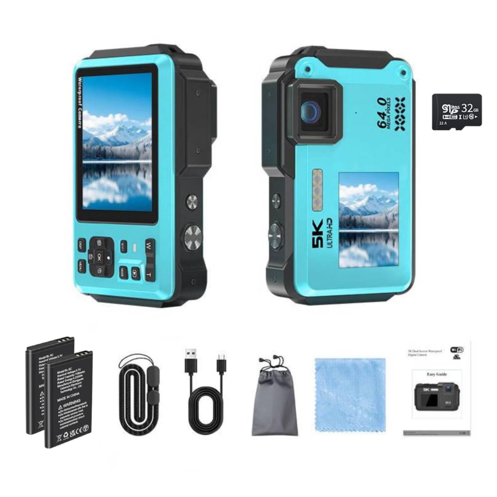 水中カメラ 5K 64MP デジカメ 防水カメラ オートフォーカス ダイビング用 Amazon | 5K 水中カメラ 16フィート 防水カメラ 32GBカード付き 64MP