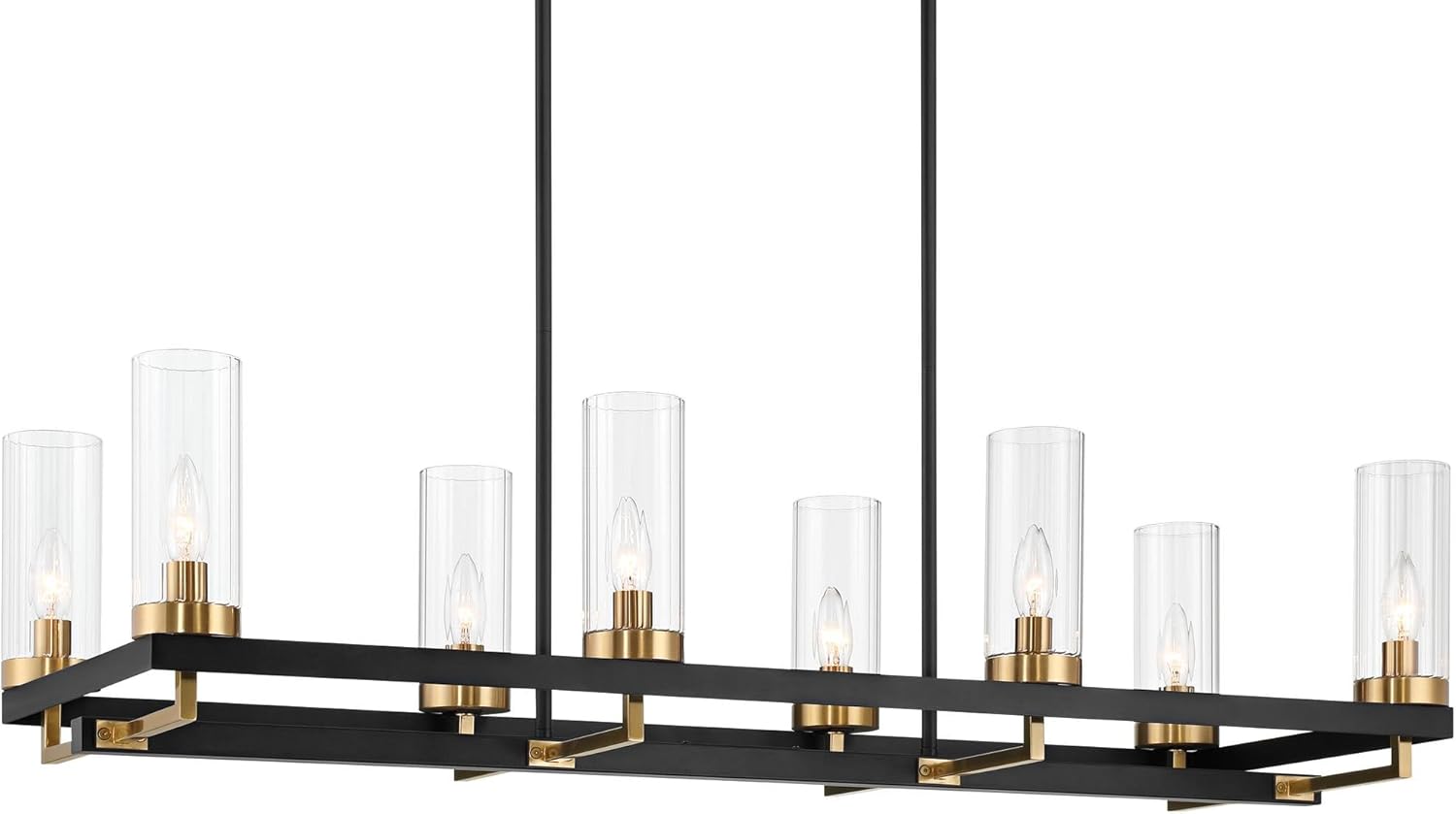 Possini Euro Design Gregory 39 1/4" Mid Century Modern Chandelier Ceiling Light Fixture Dining Room Over Table Kitchen Island Foyer Hanging Linear 8-Light Black Gold Finish Glass Hallway Entryway