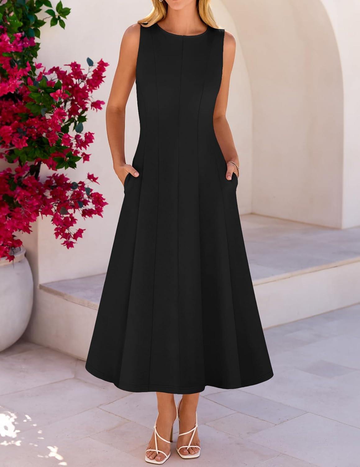 MEROKEETY Women's 2026 Summer Elegant Classy Midi Dress Sleeveless A Line Flowy Formal Cocktail Dresses - Image 3